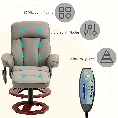Homcom Recliner Chair With Ottoman, Electric Faux Leather Recliner With 10 Vibration Points And 5 Massage Mode, Swivel Reclining Chair With Wood Base, Remote Control And Side Pocket, Grey #TOP3