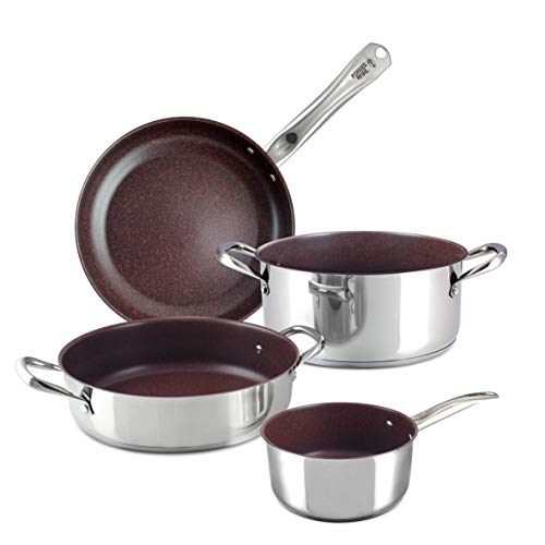 HISTORY â€“ Forged in Fire â€“ 4-Piece Cookware Set â€“ With Stainless Steel, Nonstick Coating â€“ Includes 2-Quart Sauce Pan, 5-Quart Dutch Oven, 11-Inch SautÃ© Pan, and 12-Inch Fry Pan