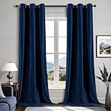 EMEMA Navy Blue Velvet Curtains 84 Inch Length 2 Panels Set, Elegant Blackout Curtains for Bedroom, Grommet Thermal Insulated Soundproof Room Darkening Window Drapes for Living Room W42 x L84