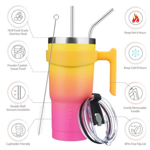 Image of BJPKPK 20 oz Tumbler with Handle & Straw, Insulated Stainless Steel Mug