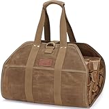 INNO STAGE Large Log Carrier,Waxed Canvas Log Tote Bag, Indoor Fireplace Firewood Totes Holders, Round Woodpile Rack Fire Wood Carriers, Carrying for Tubular Stand by Hearth Stove Tools Set Basket