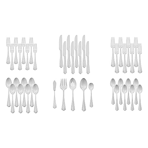 Image of AmazonBasics Cutlery 45-Piece Stainless Steel Flatware Silverware Set with Scalloped Edge, Service for 8