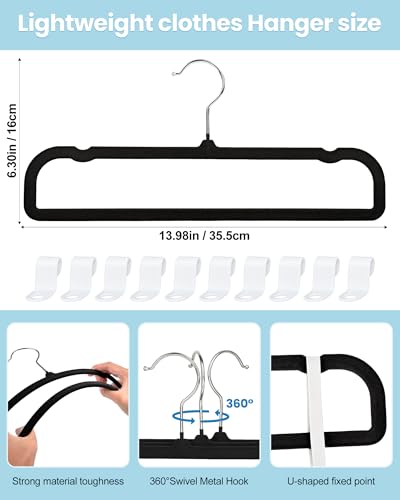 Image of Black Velvet Hangers Non-Slip 20 Pack Felt Hangers for Pants Trouser Hanger | 360 Swivel Silver Hook, Thin Space Saving Clothes Hanger for Jeans Slacks, Slim Perchas Terciopelo, Perchas para Pantalones