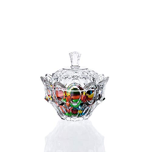 Diamond Star Glass Covered Candy Dish with Lid Crystal Clear Sugar Bowl Cookie Jar Candy Buffet Storage Container H 45 D 45