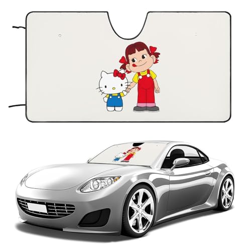 ペコちゃん ハローキティ フロントサンシェード かわいいデザイン 遮光&断熱効果 車用サンシェード 130x70cm 140x76cm 吸盤 紫外線対策 日除け 夏 キャラクター アニメ グッズ 雑貨 かわいい おしゃれ 車内