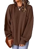 SunnyMelody Womens Oversized Pocket Sweater Fall Winter 2025 Trendy Business Casual Outfits Ladies Dressy Ribbed Knit Crew Neck Long Sleeve Side Slit Slouchy Pullover Tunic Tops Mocha Brown M