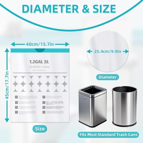 OKKEAI 1.2 Gallon Small Trash Bag, 70 Count Drawstring Bathroom Trash Bags 5L – Leak-Proof Tear-Resistant Wastebasket Liners for Bathroom, Office