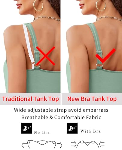 Image of V FOR CITY Women Tank Top with Built-in Padded Bra Adjustable Wide Strap V-Neck Camisole Cotton Cami Shirts