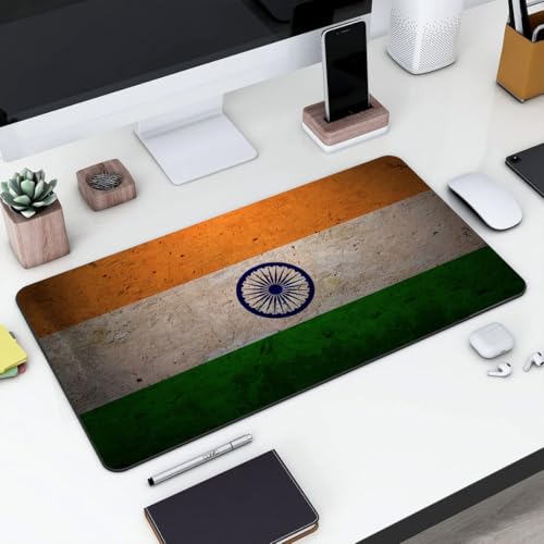 Gadgets WRAP Large Desk Mat Mouse Pad 11 x 23 Inch, Anti-Slip, Spill-Resistant, Ideal for Home, Office, Gaming Setups - Grunge Flag of India