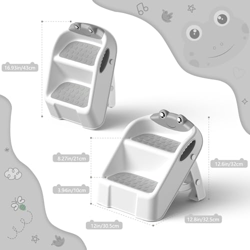 Tritthocker Kinder, 2 Stufen Kinderhocker, Trittschemel für Baby, Robuster Hocker Zweistufiger Tritthocker für Badezimmer, Waschbecken und Toilette, Anti-Kipp und Anti-Rutsch, Sicherer für Kleinkinder