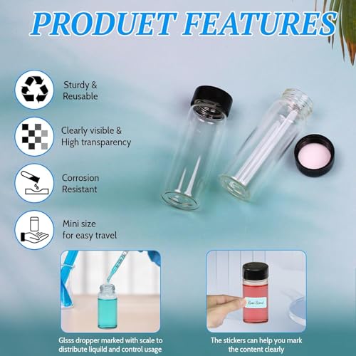 Image of Bello Borosilicate 20ml 10pcs Transparent Glass Vials with Lids Flat Bottom Bottles for Essential Oils Samples and Scientific Cosmetics Perfume making and High-pressure Resistant