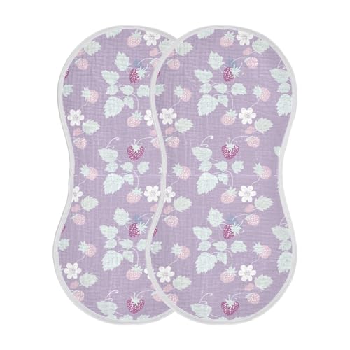 Slow Style Strawberry Lavender Cotton burping Cloths for Babies Soft Touch Feed Cloth for Set of 2, 22x11in