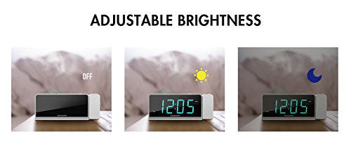 Shanlonyi Projection Alarm Clock With Am/Fm Radio, 180°Projector, 7" Led Display, Dst, Easy To Use, Clear Cyan Digit, 3 Dimmer, Alarm Clock With Usb Charging Port, Battery Backup For Bedroom #TOP3