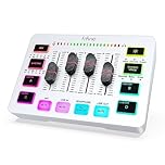 FIFINE Audio Interface with RGB Lights,Slider Fader for Podcast Streaming Gaming,PC Audio Mixer,Stream Deck with XLR Microphone Input,Voice Effects for Music Recording,Video Creating-SC3 White