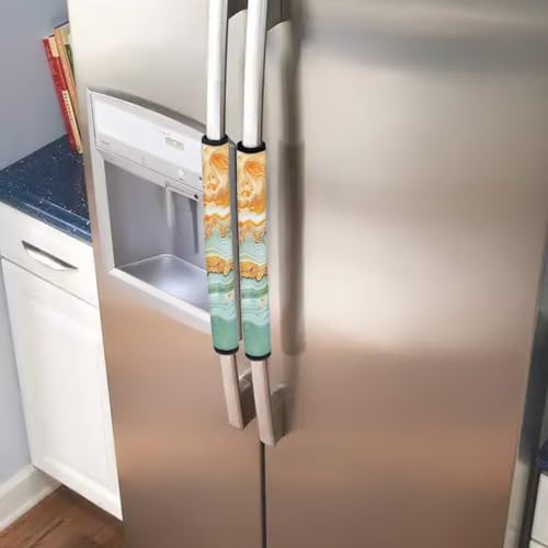 Image of Gold Marble Fridge Door Handle Covers Set of 6 Refrigerator,Microwave, Oven Door Handle Covers Anti-Static Stain Adjustable Appliance Handle Covers Kitchen Accessories