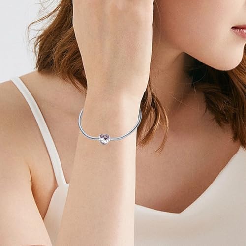 Birthstone Charms Love Heart Openwork Bead Charm for Women Bracelets and Necklaces 925 Sterling Silver with 5A Cubic Zirconia,Jewelry Gifts Women4