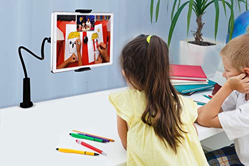 Aduro Solid-Grip iPad Stand Holder 360 Adjustable Universal Gooseneck Lazy Tablet Stand for Desk – Swivel Durable Rubberized Video Mount for Recording Holder (White)