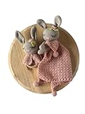 Hecho a Mano SET CANASTILLA MANTITA Y SONAJERO BEBÉ CONEJITA ROSA CROCHET HECHO A MANO