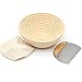 Krieitiv Gärkorb für Sauerteig, rund, mit natürlichem indonesischem Rattan, Stoffeinsatz und Teigschaber (Durchmesser 30 cm)