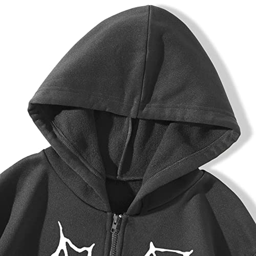 Lmsxct Women Y2K Spider Web Love Heart Hoodies Punk Jacket Coat Streetwear Goth Harajuku Oversized Zip Up Hooded Sweatshirt Dark Gray #TOP4