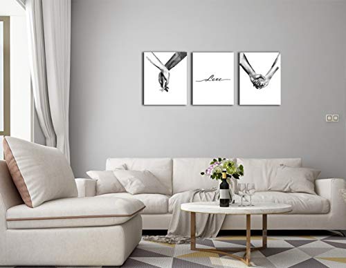 Gallery Wrapped Ready to Hang,Simplism Drawing Wall Art,Woman and Man \"Hand in Hand\" Canvas Print Poster,Love Character Black And White Artwork Decor Painting Pictures for Living Room Bedroom 12x16\"