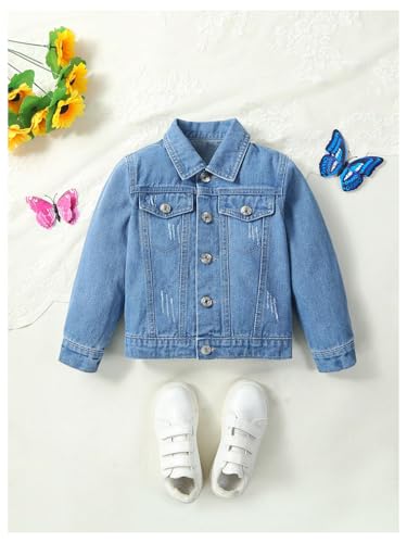 Girl's Cute Floral Butterfly Embroidery Denim Jacket Long Sleeve Button Down Collared Jeans Jackets Outerwear2