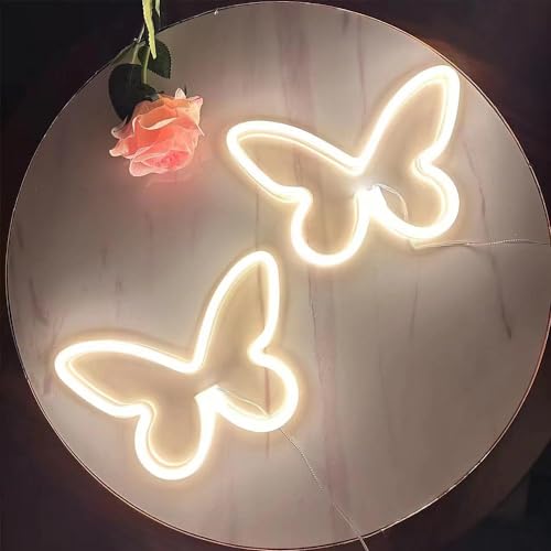 Image of 2PCS LED Neon Light Sign Butterfly Neon Signs Home Night Lights for Kids' Bedroom Decorative lamps Wall Art Romantic Christmas Birthday Gift