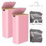 Slim Laundry Hamper with Lid, 60L Laundry Basket with Handles, Skinny Narrow Collapsible Dirty Clothes Hamper with Removable Laundry Bag for Bathroom Bedroom Dorm Clothes Toys Towels (Pink, 2 Pack)