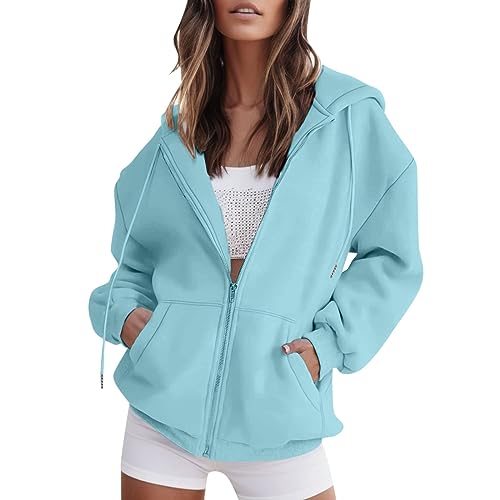 Sweatjacke+Damen Baumwolle Oversize Kordelzug Outdoor Pullover Hoodie Jacke Sport mit Reißverschluss XXL Sweatjacke Kapuzenjacke Lang Langarm mit Kapuze Fleecejacke Sweatshirt Jacke