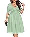 Pinup Fashion Plus Size Lace Chiffon Wrap V Neck Dresses Women Cocktail Wedding Guest Midi Dress Sage Green