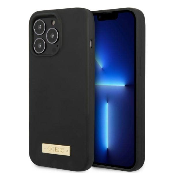 Guess GUHMP13LSPLK Coque Rigide en Silicone pour iPhone 13 Pro / 13 6,1" Noir/Noir