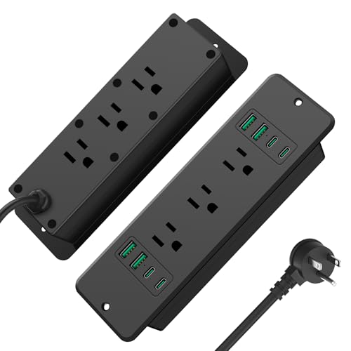 HHSOET 14 in 1 Fast Charging Recessed Power Strip, 45W Furniture Power Outlet, Flush Mount Surge Protection with 6 AC Plugs, 4 USB-A and 4 USB-C, 10ft Power Cord. (Black)