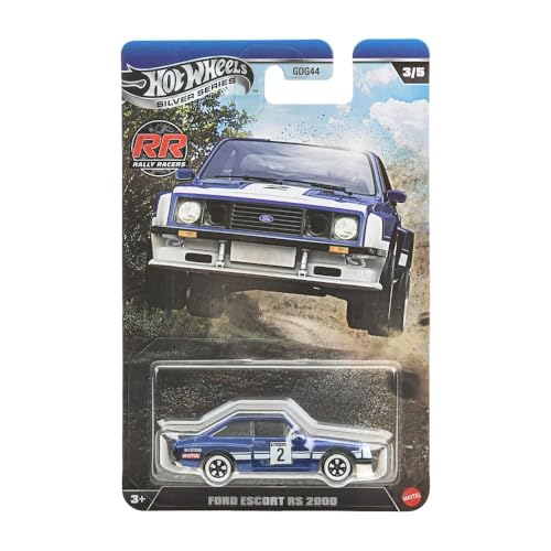 Hot Wheels Silver Series Rally Racers Ford Escort RS 2000 [azul] 3/5, escala 1:64, vehículo de juguete fundido a presión