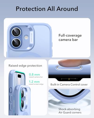 Image of ESR for iPhone 17 Case, Camera Control Cover, Compatible with MagSafe Accessories, TPU, Military-Grade Drop Protection, Shock-Absorbing Air Guard Corners, Hybrid Series, Frosted Light Blue