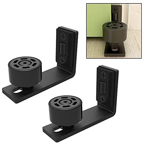 CCJH 1 paire de guide-sol réglable pour portail coulissant, rail de porte coulissante, 2 portes (pas de rainure sur la porte, pas de perçage du sol)