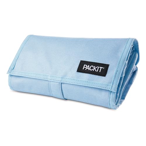 Image of Packit Freezable Lunch Bag, Sky Blue, Built with EcoFreeze Technology, Foldable, Reusable, Zip and Fold Closure with Buckle Handle, Designed for Work Lunches and Fresh Lunch On the Go, (Pack of 12)