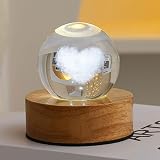 ZHIYULE Crystal Ball Night Light,3.15 inch Glass Ball Night Lamp with Woodern Base,Home Space Decoration Gifts, for Adults, Children, Women ，Christmas, Valentine's Day (Love Cloud), ZY0002