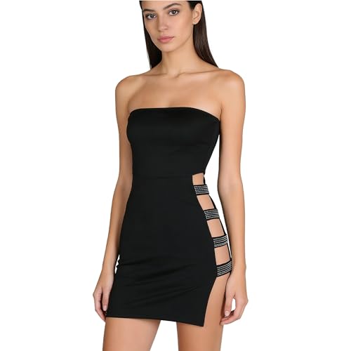 Robe moulante noire sexy pour femme à porter sans bretelles en club