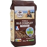CARREFOUR EXTRA – Pâtes Fusilli au Blé Complet, Texture Croustillante et Saveur Authentique (500g) - Le Lot De 4