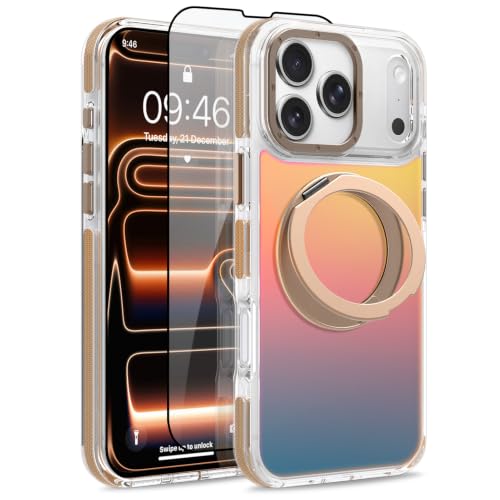 Image of Magnetic for iPhone 17 Pro Case with 360 Stand [Compatible with Magsafe] [Fluorescent Design] [1 Screen Protector] Slim Translucent Matte Case for iPhone 17 Pro 6.3 inch, Desert