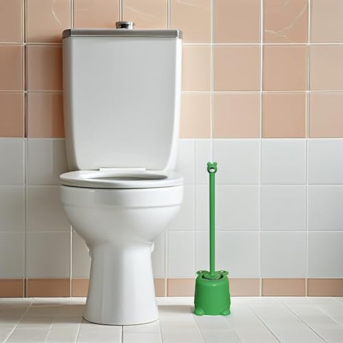 Image of Ipetboom Frog Toilet Brush with Long Handle and Holder Set Cute Bathroom Toilet Scrubber Brush for Home Office Deep Cleaning 19.7 Inch