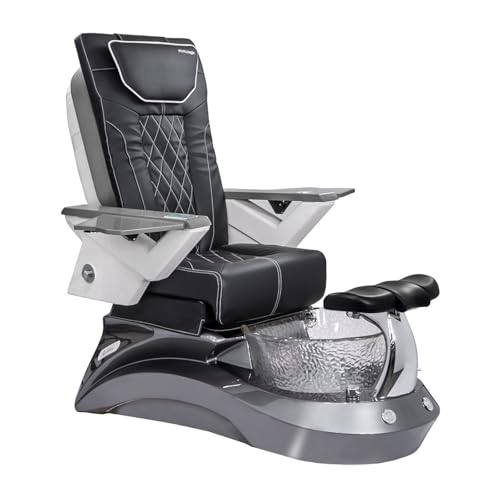 Shiatsulogic Pedicure Chair FX with Discharge Pump, Pipe-Less Magnetic Jet Pedicure Spa, Metallic Grey LotusII Tub, Black Coverset