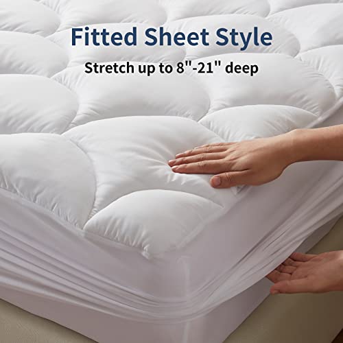 Twin Size Mattress Pad,Soft Quilted Fitted Mattress Pad Cover, Plush Soft Pillowtop Mattress Topper With Elastic Overfilled Down Alternative Filling(8-21”Deep Pocket) #TOP3