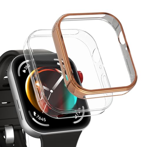 Catálogo de Relojes especiales los preferidos por los clientes. 47 Hianjoo 2 Piezas Funda Compatible con Huawei Watch Fit 3, Suave Cubierta TPU Silicona Goma Protectora Carcasa Marco Resistente Rasguños- Transparente Oro Rosa