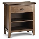 SIMPLIHOME Artisan Bedside Table - 24 inch Wide Solid Wood Nightstand Table in Rustic Natural Aged Brown, Contemporary Bedroom Side or End Table with 1 Drawer, Open Shelf Storage and Bronze Knobs