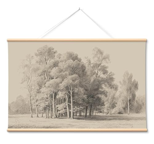 VIYYIEA Extra Large Canvas Wall Art - Vintage Tree Grove Sketch, 54x36 Inch