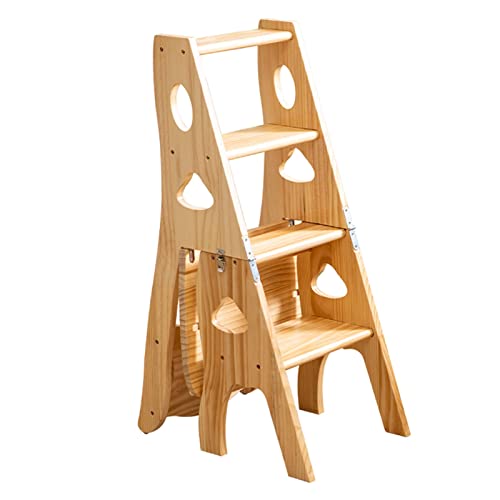 Sedia pieghevole in legno a 4 gradini per cucina, bagno, ufficio, scaffali, libreria, scale, portatile e salvaspazio