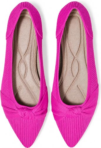 Image of TINGRISE Women's Flats Shoes Comfortable Dressy Pointed Toe Knit Washable Ballet Flat