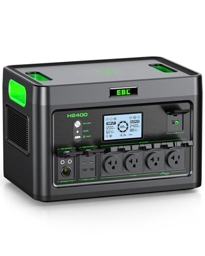 EBL 2400W Portable Power Station LiFePO4 Battery,1843Wh Solar Generator,Home Battery Backup,12 Outlets(2400W AC Outlets,4800W Peak), USB-C PD 100W,2Hrs Quick Charge,Home Emergency, RV Trip