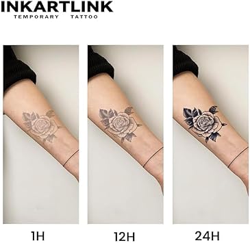 INKARTLINK Tattoo Tech 2 Sheets Medium Semi Permanent Tattoo Adult Art Design Tattoo Stickers Lasts 1-2 Weeks Waterproof Realistic Look No Reflective Scorpion and Flower Accent